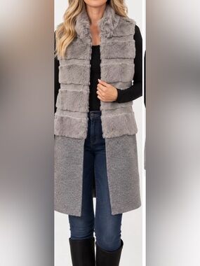 Love Token Gray Faux Fur Panel Long Vest